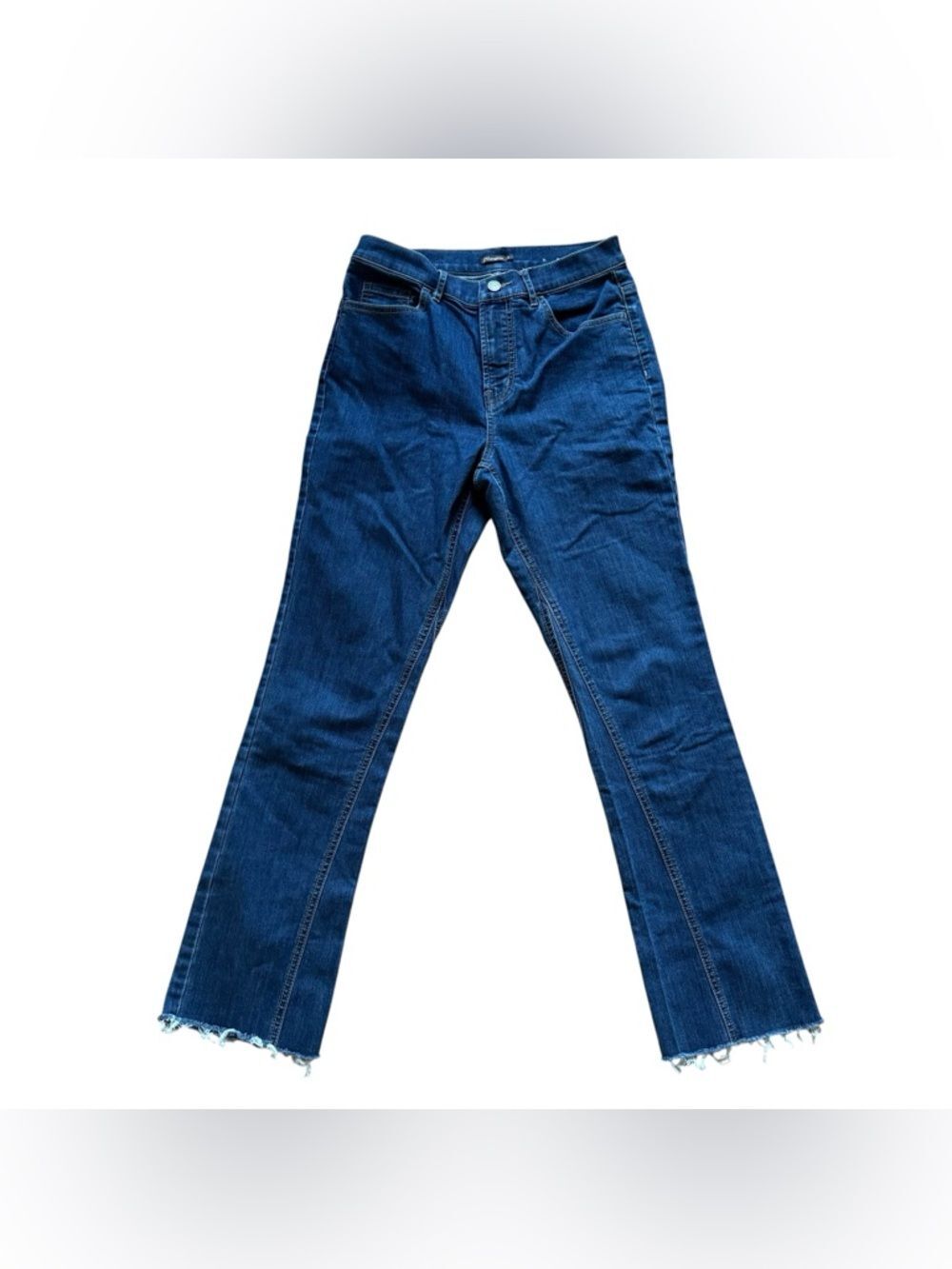 J McLaughlin Blue Dark Wash Flare Leg Raw Hem Jeans Denim Stretchy 2